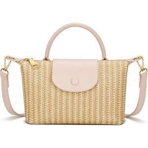 Top Handle Small Straw Woven Crossbody Bag for Women Summer Mini Straw Beach Clu